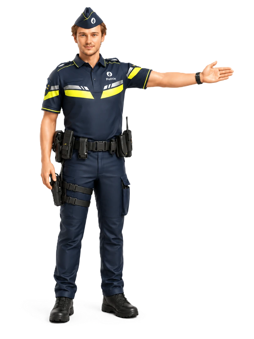 Agent avec le bras étendu horizontalement
