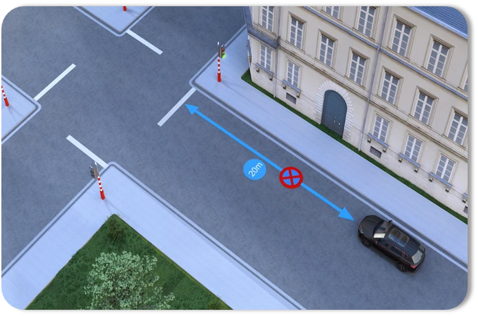 Voiture à 20 mètres d'un carrefour avec feux de circulation