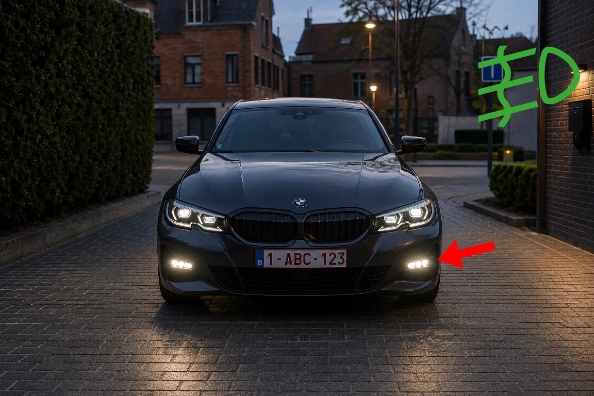 Voiture avec feux antibrouillard avant allumés