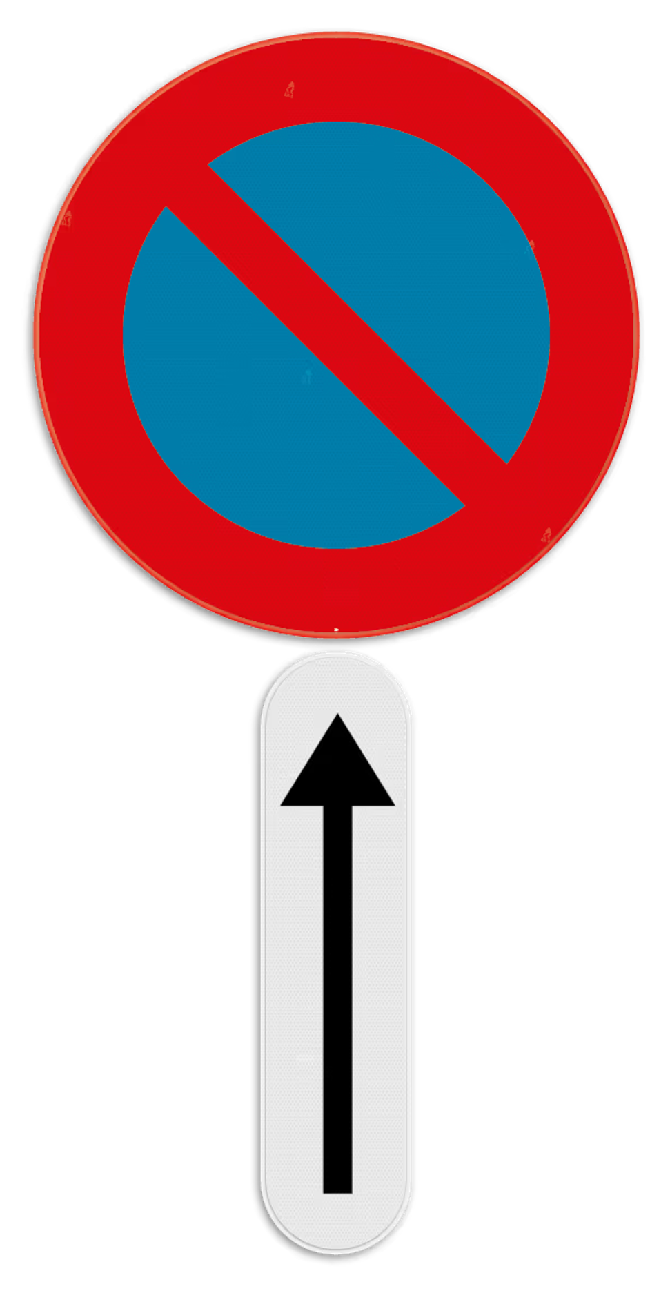 Bord E1 met pijl omhoog, begin van het parkeerverbod